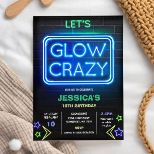 Convite de Aniversário Neon Vamos Brilhar Loucamen