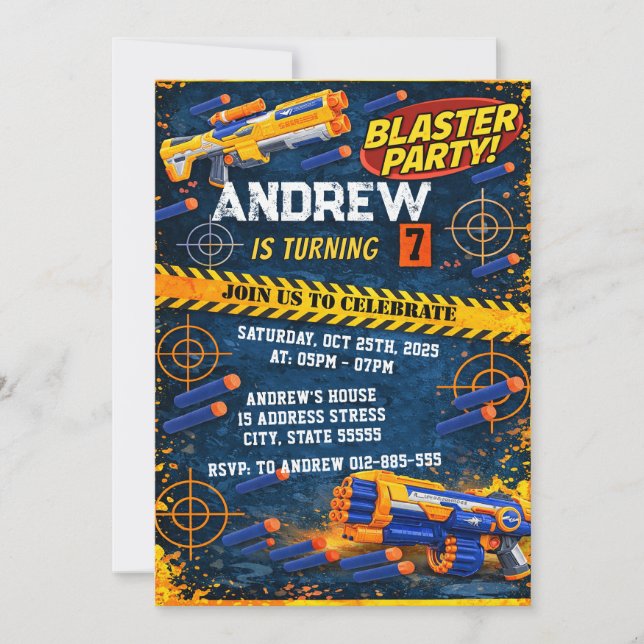 Convite de Aniversário Nerf Personalizado para Fes (Frente)