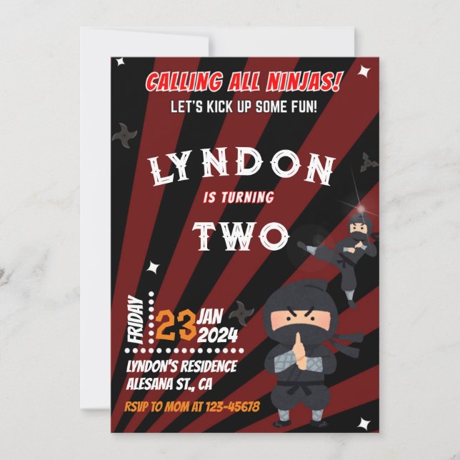 Convite de aniversário Ninja (Frente)