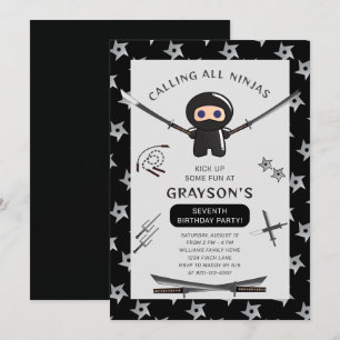Convite de aniversário Ninja Cute