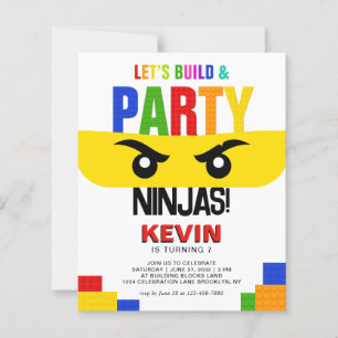 Convite de Aniversário Ninja de Blocos de Construç