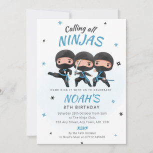 Convite de Aniversário Ninja - Festa de Karatê Azu