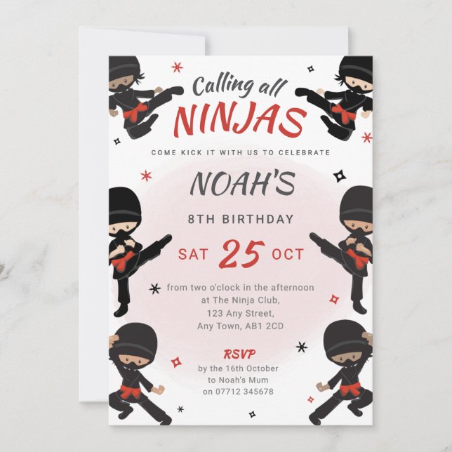 Convite de Aniversário Ninja Vermelho - Venha se d (Frente)