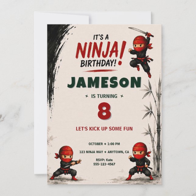 Convite de Aniversário Ninja Warrior (Frente)