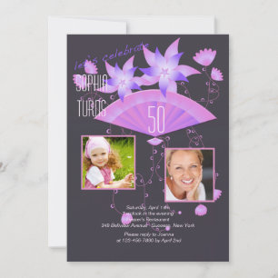 Convite de aniversário Noir de duas fotos do fã