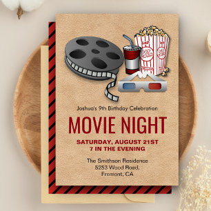 Convite de Aniversário Noite de Filme Vermelho e B