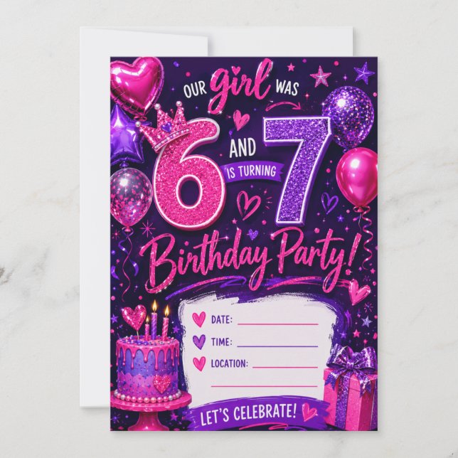 Convite de Aniversário Nossa Menina Tinha 6 & Está (Frente)
