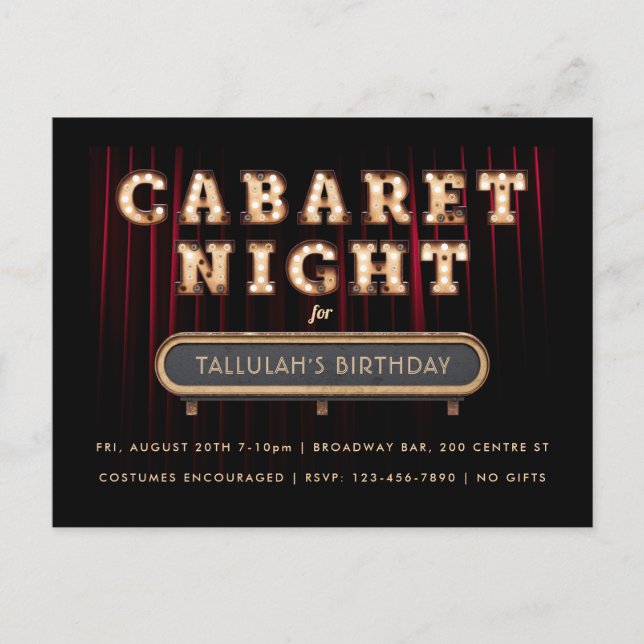 Convite de aniversário Noturno de Cabaret (Frente)
