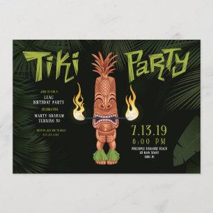Convite de Aniversário Noturno de Luau Tiki
