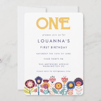 Convite de Aniversário Número Meninas Arte Floral 
