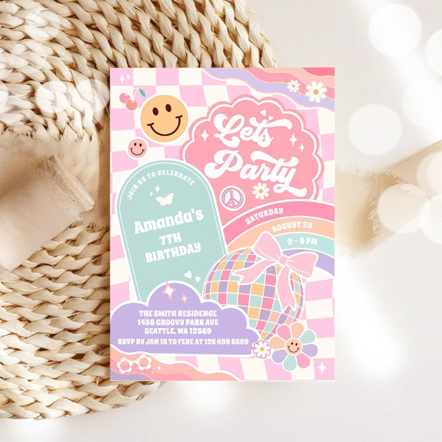 Convite de Aniversário Nuvem Arco-Íris Discoteca V (Criador carregado)