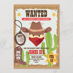 Convite de aniversário ocidental do cowboy