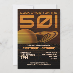 Convite de aniversário Orange Retrowave 50th