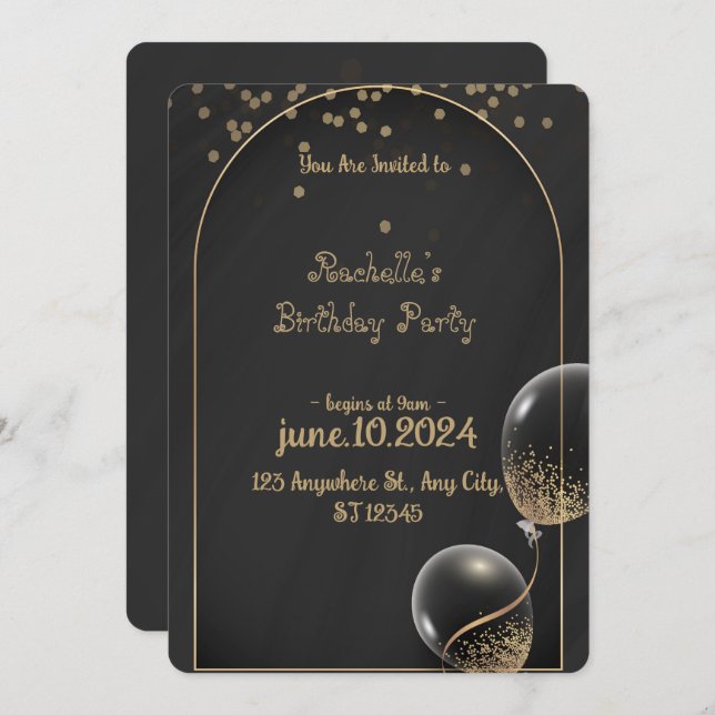 Convite de aniversário Ouro real (Frente/Verso)