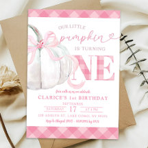 Convite de Aniversário Outono Abóbora Cor-de-Rosa