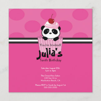 Convite de aniversário Panda Cupcake Rosa