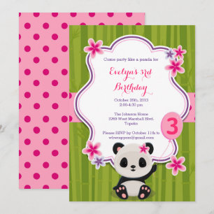 Convite de aniversário Panda - Rosa e Roxo