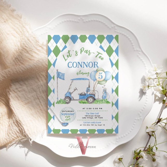 Convite de Aniversário Par Tee de Golfe Verde Azul (Criador carregado)