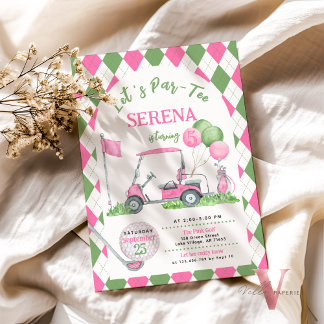 Convite de Aniversário Par Tee de Golfe Verde Rosa