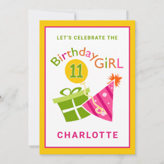 Convite de aniversário para 11 de festas cor-de-ro