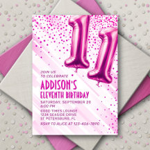 Convite de Aniversário para 11 Rosa