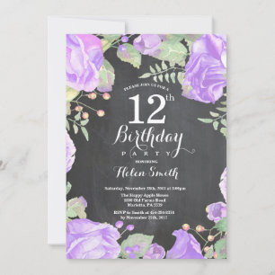 Convite de Aniversário para 12 Floral Roxo Botânic