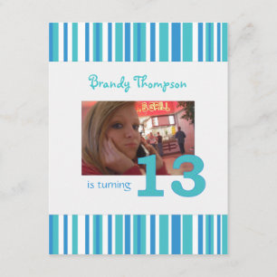 Convite de Aniversário para 13 de Stripe Azul e B