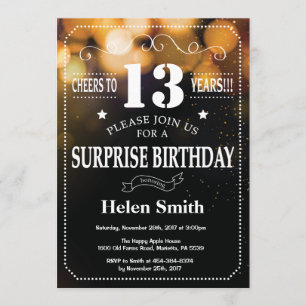 Convite de aniversário para 13 de Surpresa Dourada
