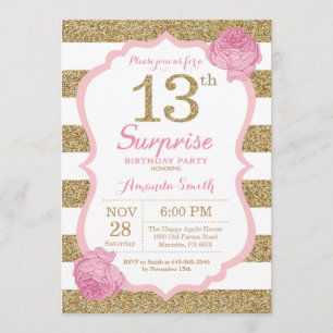 Convite de aniversário para 13 de Surpresa Rosa e