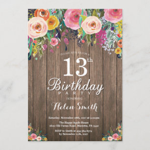 Convite de Aniversário para 13 Floral Russo