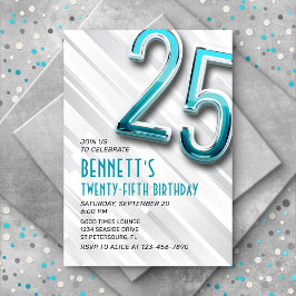 Convite de Aniversário para 25 de Teal Moderno Adu