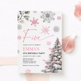 Convite de Aniversário para 5, 5 de Inverno Rosa,