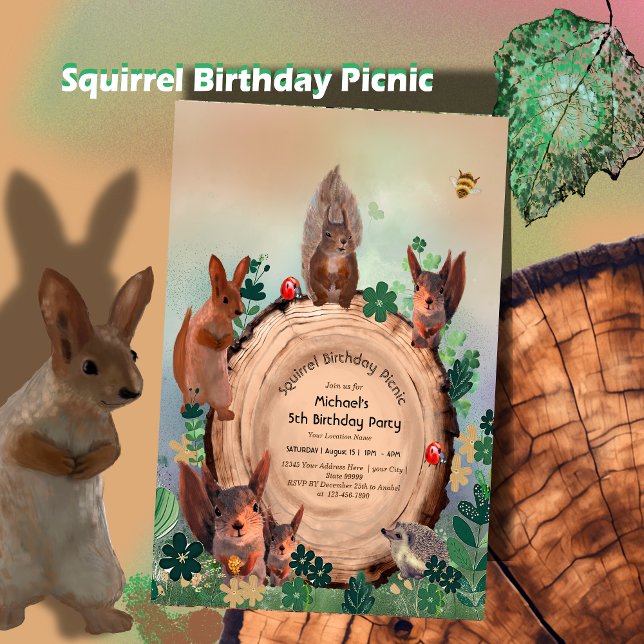 Convite de Aniversário para 5 de Animais da Flores (Woodland Animals 5th Birthday Invitation)
