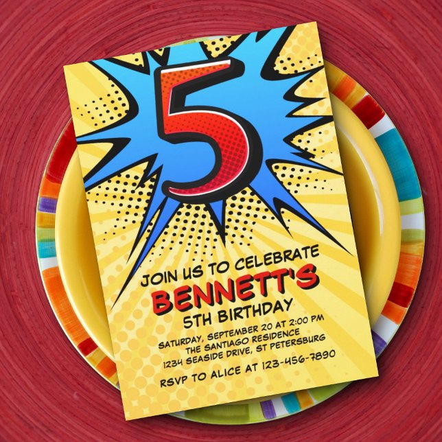 Convite de aniversário para 5 de Super Herói (Criador carregado)