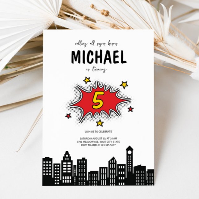 Convite de Aniversário para 5 de Super Herói Dinâm (Criador carregado)