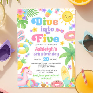 Convite de Aniversário para 5 de Verão - Mergulhe