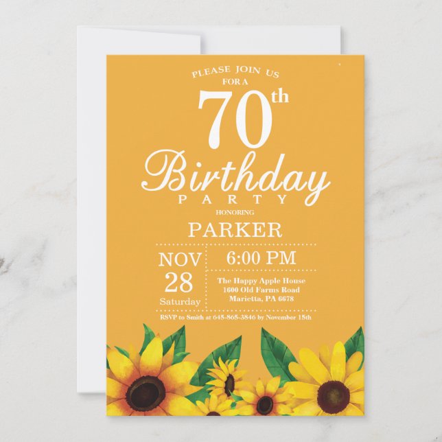 Convite de Aniversário para 70 de Girassol (Frente)