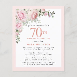 Convite de Aniversário para 70 Floral Rosa de Orça