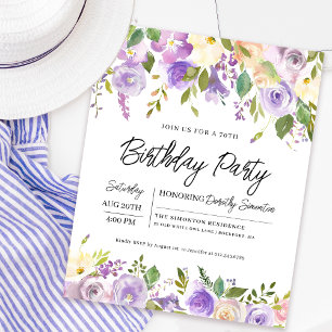 Convite de Aniversário para 70 Floral Roxo de Orça