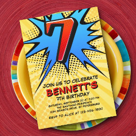 Convite de aniversário para 7 de Super Herói