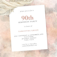 Convite de Aniversário para 90 de Blush de Texto S