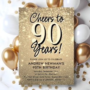 Convite de aniversário para 90 de Elegante Dourado