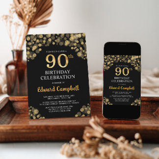 Convite de aniversário para 90 de Elegante Preto e