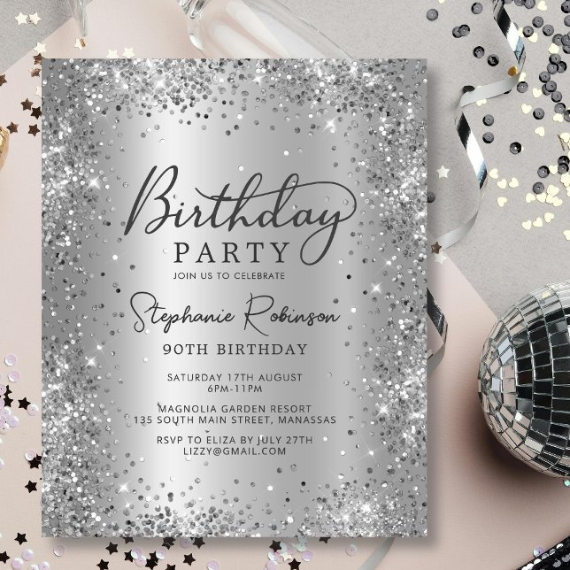 Convite de Aniversário para 90 de Metal Glitter de (Criador carregado)