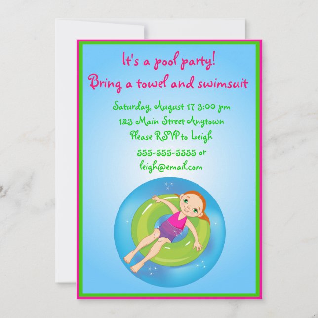 Convite de Aniversário para a Piscina da Redhead G (Frente)