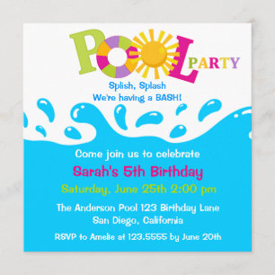 Convite de Aniversário para a Piscina de Garota d
