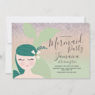 Convite de Aniversário para a Sereia bonito Faux G