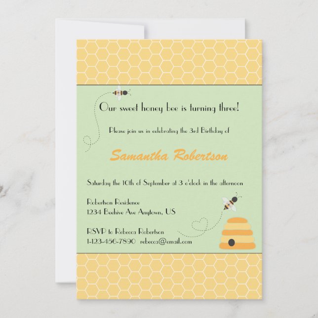 Convite de Aniversário para Abelhas (Frente)