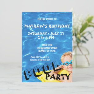 Convite de Aniversário para Água de Piscina Azul C