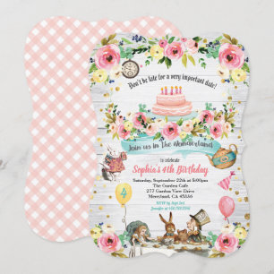 Convite de aniversário para Alice no País das Ma